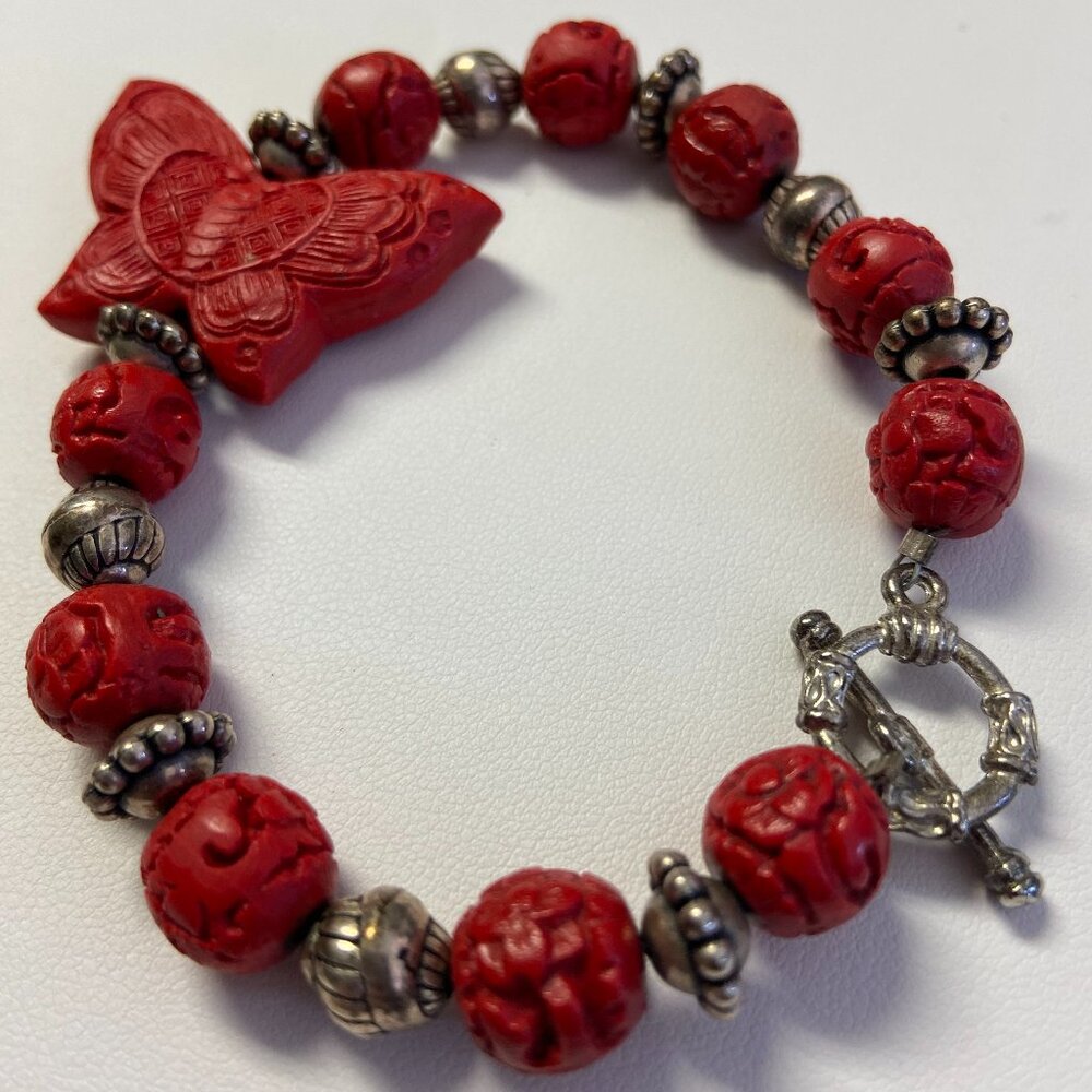 Beautiful Coral Bracelet. with butterfly-Red